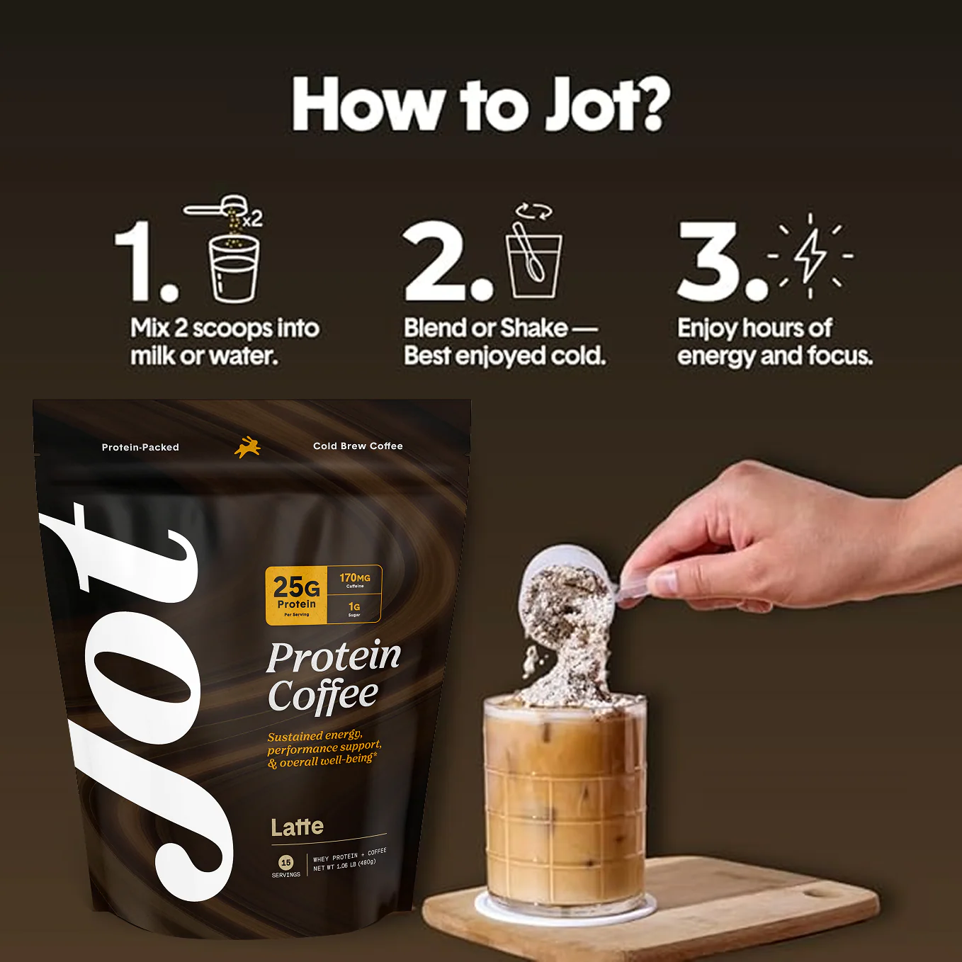 Latte Protein Coffee | 25g Grass-Fed Whey + Cold Brew Coffee | Makes 15 Servings - Image 3